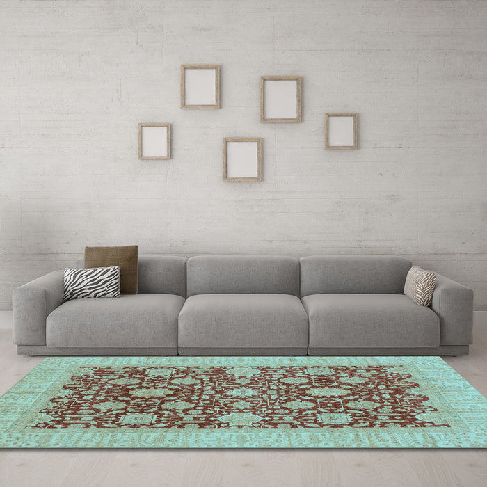 Machine Washable Oriental Light Blue Traditional Rug in a Living Room, wshabs4031lblu