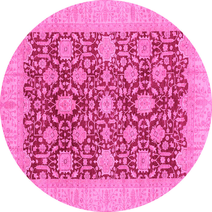 Round Machine Washable Oriental Pink Traditional Rug, wshabs4031pnk