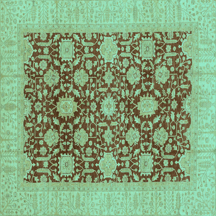 Square Machine Washable Oriental Turquoise Traditional Area Rugs, wshabs4031turq