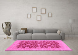 Machine Washable Oriental Pink Traditional Rug in a Living Room, wshabs4031pnk