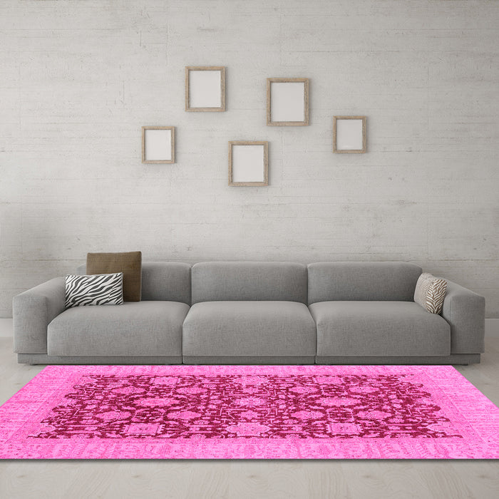 Machine Washable Oriental Pink Traditional Rug in a Living Room, wshabs4031pnk
