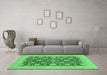 Machine Washable Oriental Emerald Green Traditional Area Rugs in a Living Room,, wshabs4031emgrn