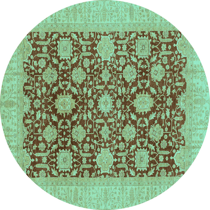 Round Oriental Turquoise Traditional Rug, abs4031turq
