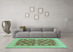 Machine Washable Oriental Turquoise Traditional Area Rugs in a Living Room,, wshabs4031turq