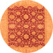 Round Machine Washable Oriental Orange Traditional Area Rugs, wshabs4031org