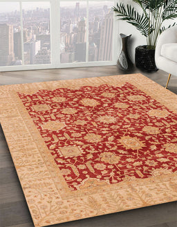 Machine Washable Abstract Orange Red Rug in a Family Room, wshabs4031