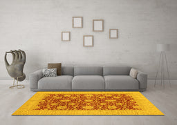 Machine Washable Oriental Yellow Traditional Rug in a Living Room, wshabs4031yw