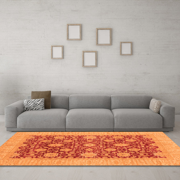 Machine Washable Oriental Orange Traditional Area Rugs in a Living Room, wshabs4031org