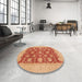 Round Abstract Orange Red Oriental Rug in a Office, abs4031