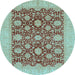 Round Oriental Light Blue Traditional Rug, abs4031lblu