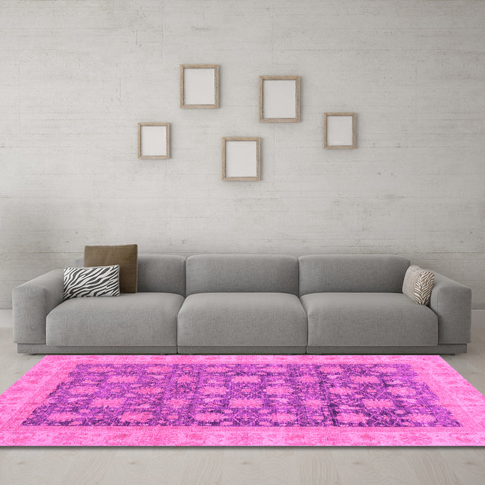 Machine Washable Oriental Pink Modern Rug in a Living Room, wshabs4032pnk