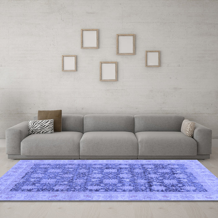 Machine Washable Oriental Blue Modern Rug in a Living Room, wshabs4032blu