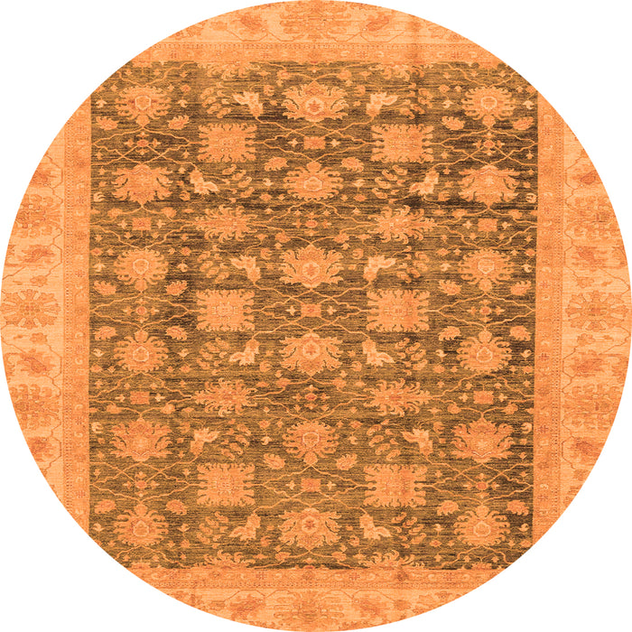 Round Machine Washable Oriental Orange Modern Area Rugs, wshabs4032org