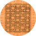 Round Machine Washable Oriental Orange Modern Area Rugs, wshabs4032org