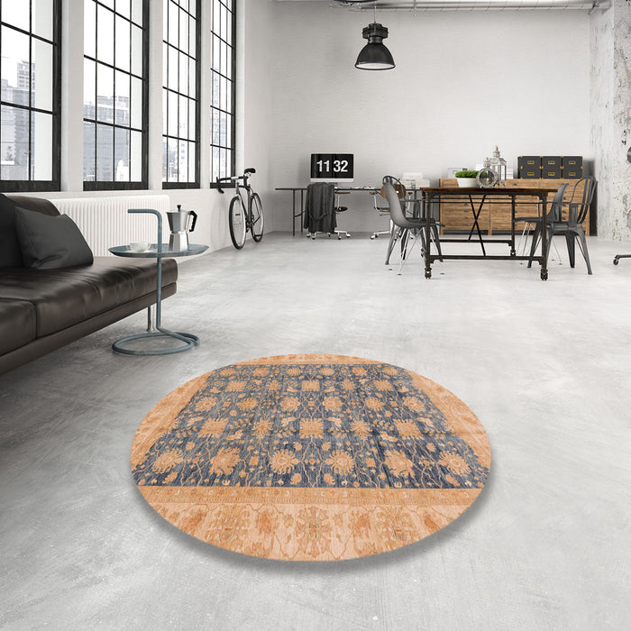 Round Abstract Dark Almond Brown Oriental Rug in a Office, abs4032