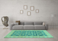 Machine Washable Oriental Turquoise Modern Rug, wshabs4032turq