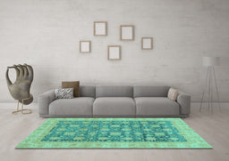Machine Washable Oriental Turquoise Modern Area Rugs in a Living Room,, wshabs4032turq