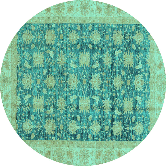 Round Machine Washable Oriental Turquoise Modern Area Rugs, wshabs4032turq