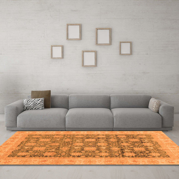 Machine Washable Oriental Orange Modern Area Rugs in a Living Room, wshabs4032org