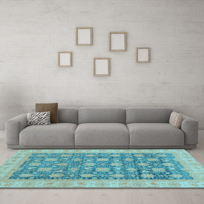 Machine Washable Oriental Light Blue Modern Rug in a Living Room, wshabs4032lblu