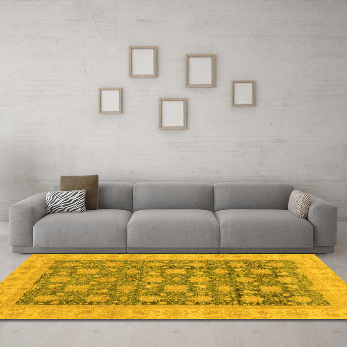 Machine Washable Oriental Yellow Modern Rug in a Living Room, wshabs4032yw