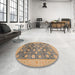 Round Machine Washable Abstract Brown Rug in a Office, wshabs4033