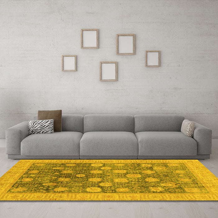 Machine Washable Oriental Yellow Modern Rug in a Living Room, wshabs4033yw