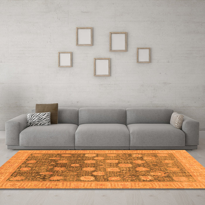 Machine Washable Oriental Orange Modern Area Rugs in a Living Room, wshabs4033org
