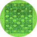 Round Machine Washable Oriental Green Modern Area Rugs, wshabs4033grn