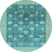 Round Machine Washable Oriental Light Blue Modern Rug, wshabs4033lblu