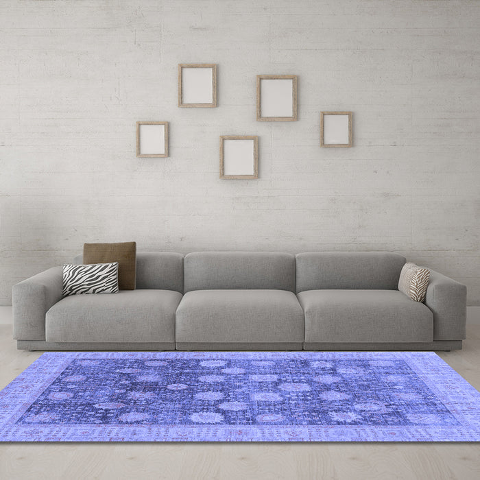 Machine Washable Oriental Blue Modern Rug in a Living Room, wshabs4033blu