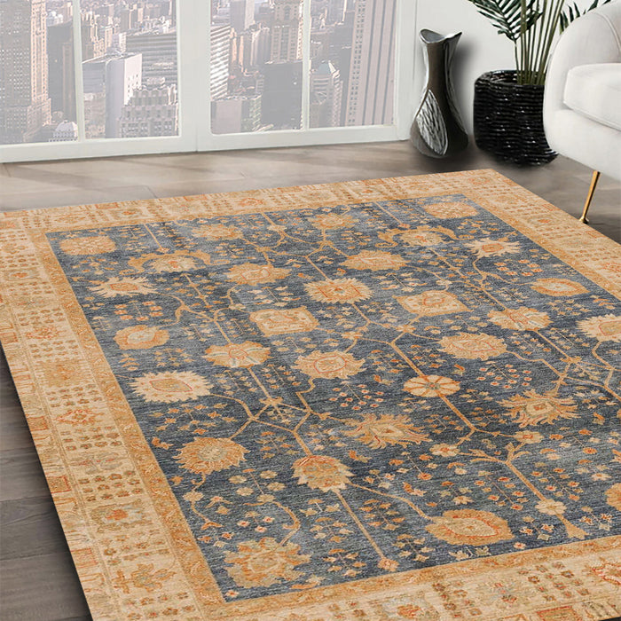 Abstract Brown Oriental Rug in Family Room, abs4033