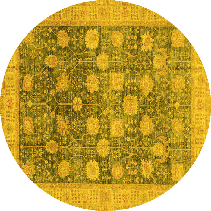Round Machine Washable Oriental Yellow Modern Rug, wshabs4033yw