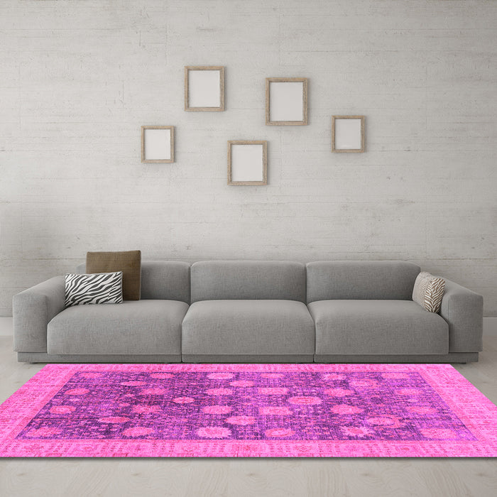 Machine Washable Oriental Pink Modern Rug in a Living Room, wshabs4033pnk