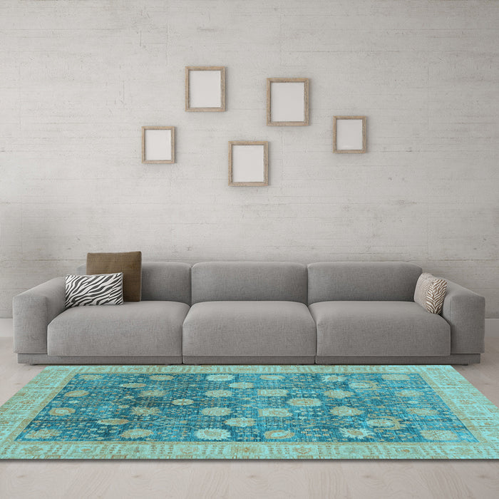Machine Washable Oriental Light Blue Modern Rug in a Living Room, wshabs4033lblu