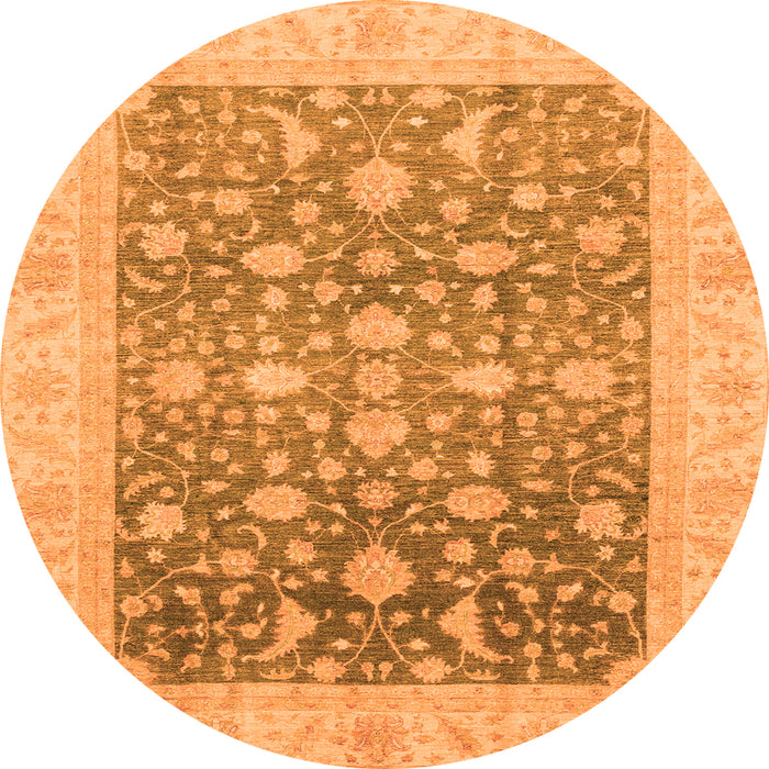 Round Machine Washable Oriental Orange Modern Area Rugs, wshabs4034org