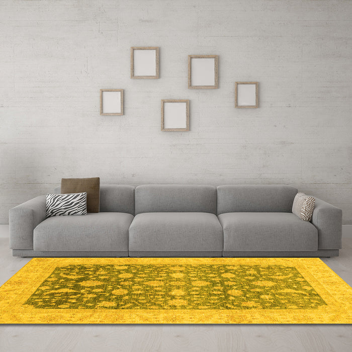 Machine Washable Oriental Yellow Modern Rug in a Living Room, wshabs4034yw