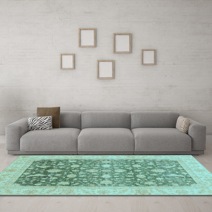 Machine Washable Oriental Light Blue Modern Rug in a Living Room, wshabs4034lblu