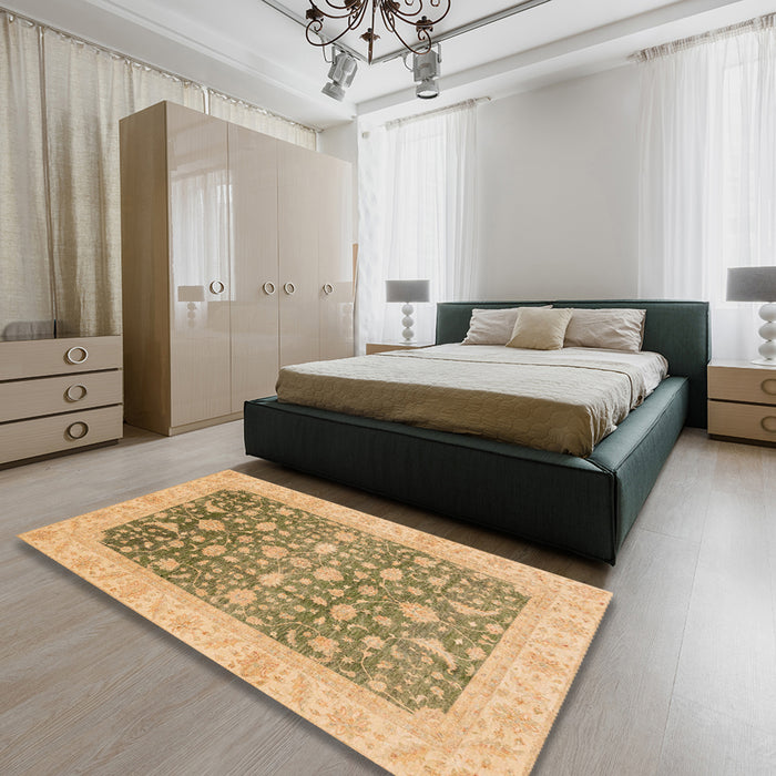 Machine Washable Abstract Dark Golden Brown Rug in a Bedroom, wshabs4034