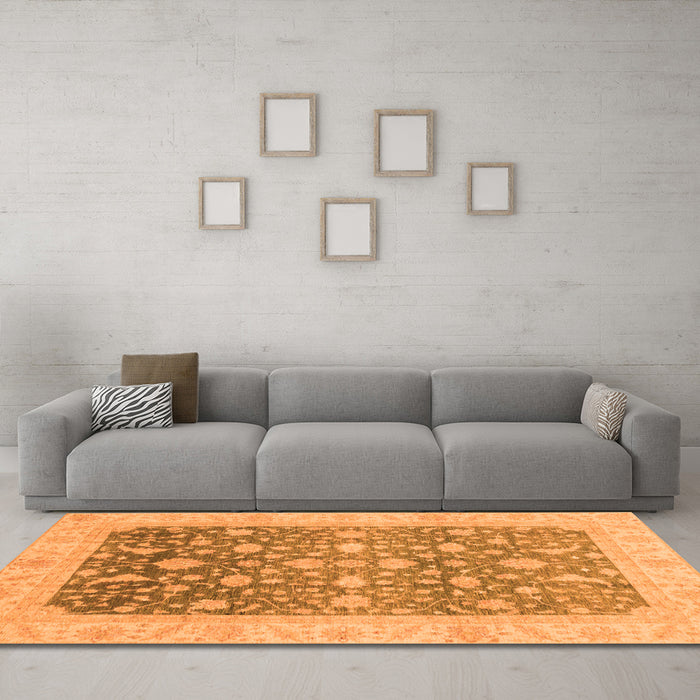 Machine Washable Oriental Orange Modern Area Rugs in a Living Room, wshabs4034org