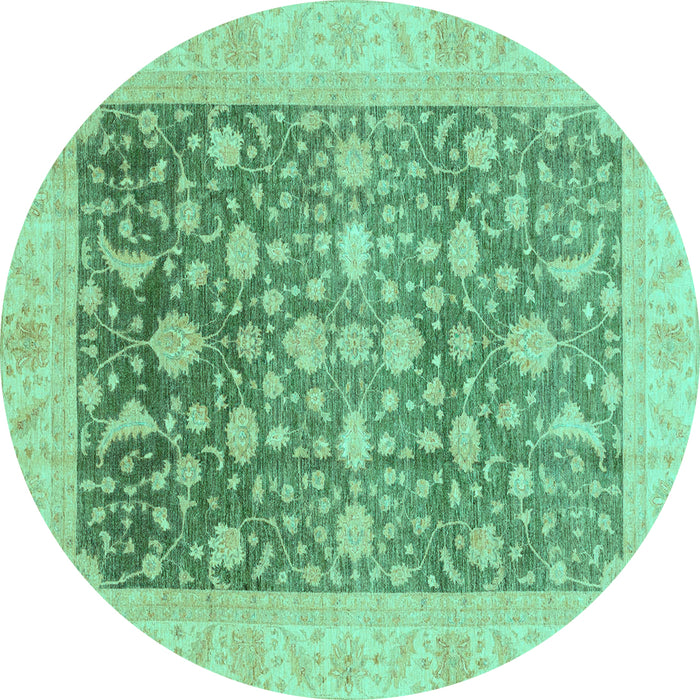 Round Machine Washable Oriental Turquoise Modern Area Rugs, wshabs4034turq