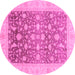 Round Machine Washable Oriental Pink Modern Rug, wshabs4034pnk