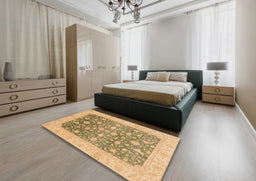 Abstract Dark Brown Oriental Rug in a Bedroom, abs4034