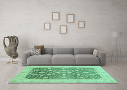 Machine Washable Oriental Turquoise Modern Area Rugs in a Living Room,, wshabs4034turq