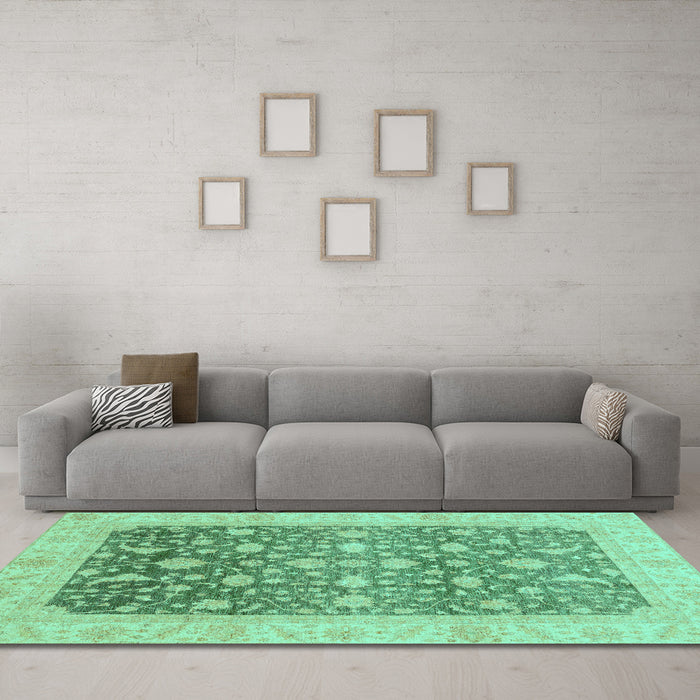 Machine Washable Oriental Turquoise Modern Area Rugs in a Living Room,, wshabs4034turq