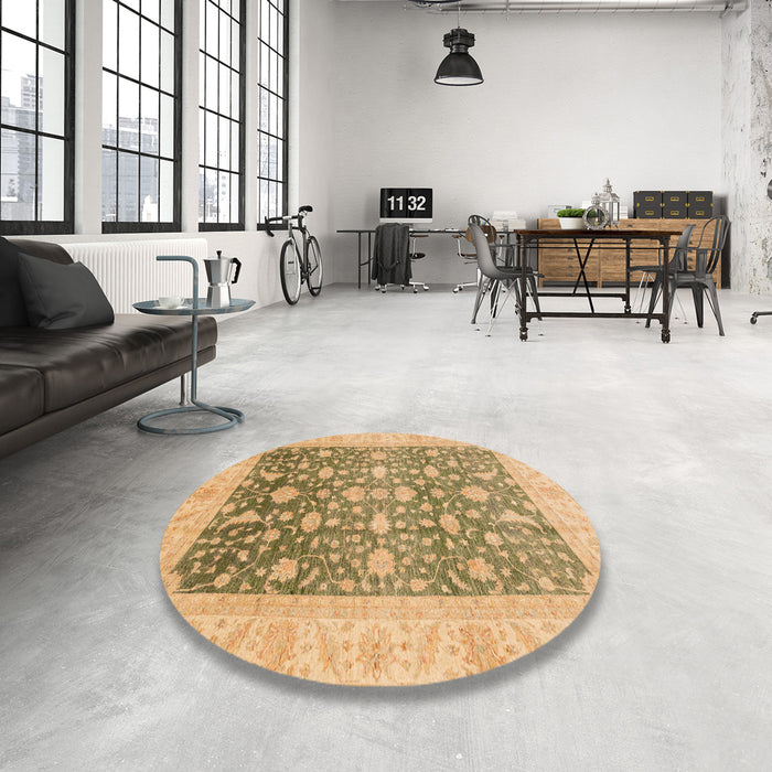 Round Abstract Dark Brown Oriental Rug in a Office, abs4034