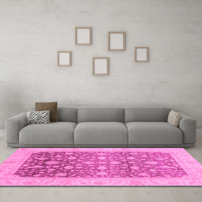 Machine Washable Oriental Pink Modern Rug in a Living Room, wshabs4034pnk