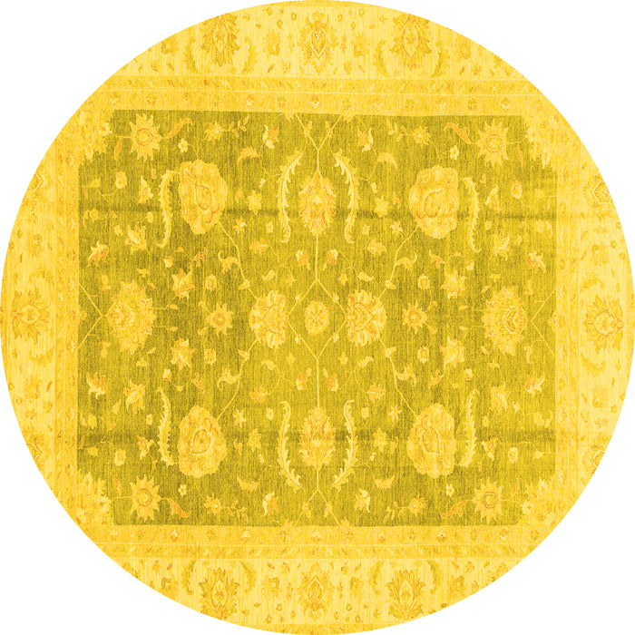 Round Machine Washable Oriental Yellow Modern Rug, wshabs4035yw