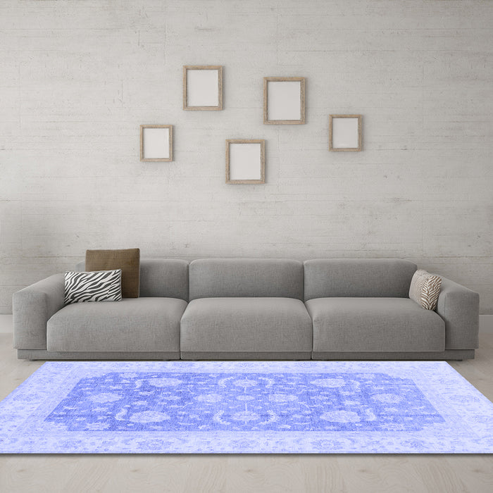 Machine Washable Oriental Blue Modern Rug in a Living Room, wshabs4035blu