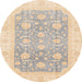 Round Machine Washable Abstract Pastel Orange Rug, wshabs4035